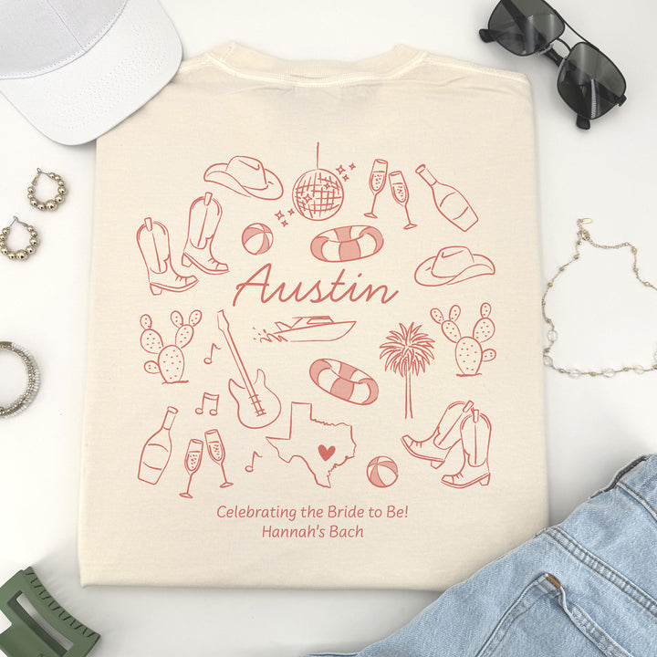 Austin Bachelorette Doodle, Girls Trip Tee, Two-Sided Design, T-Shirt
