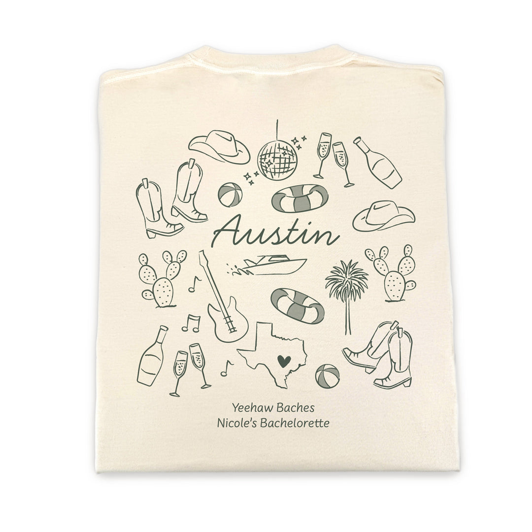Austin Bachelorette Doodle, Girls Trip Tee, Two-Sided Design, T-Shirt