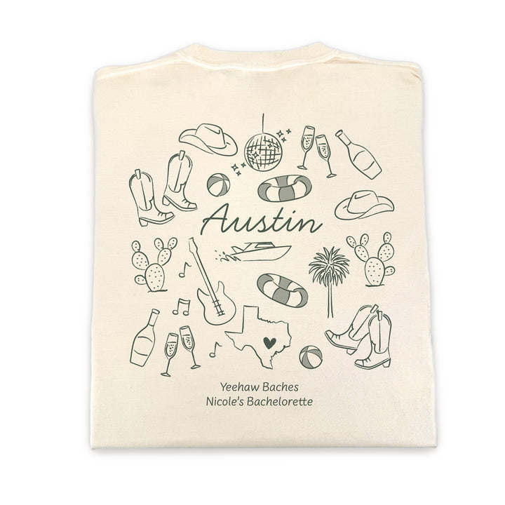Austin Bachelorette Doodle, Girls Trip Tee, Two-Sided Design, T-Shirt