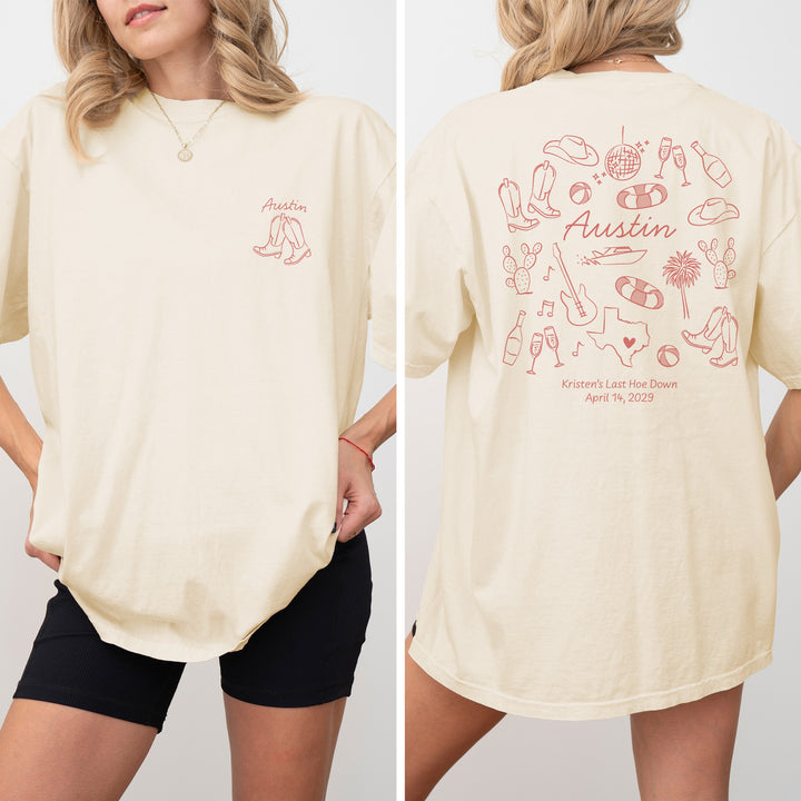 Austin Bachelorette Doodle, Girls Trip Tee, Two-Sided Design, T-Shirt