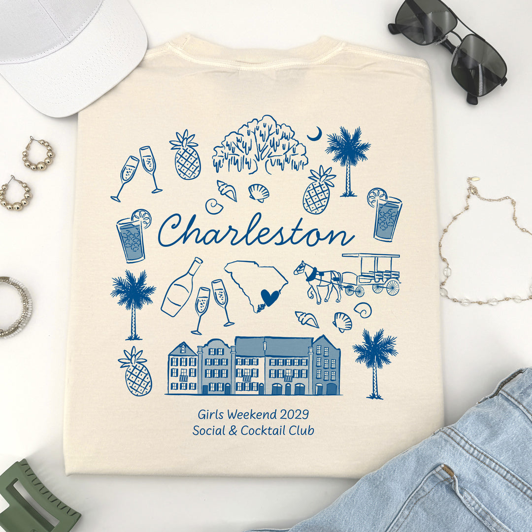 Charleston Bachelorette Doodle, Girls Trip Tee, Two-Sided Design, T-Shirt