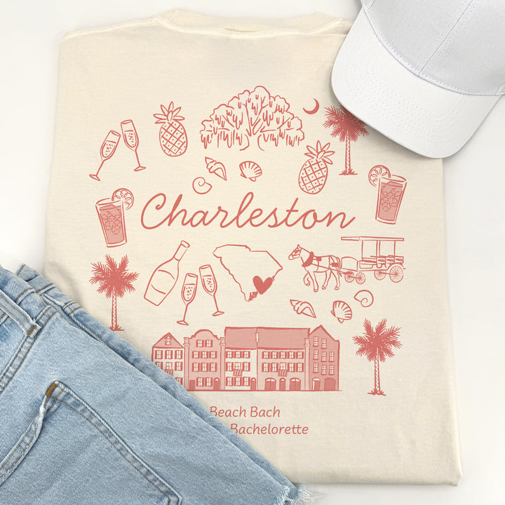 Charleston Bachelorette Doodle, Girls Trip Tee, Two-Sided Design, T-Shirt