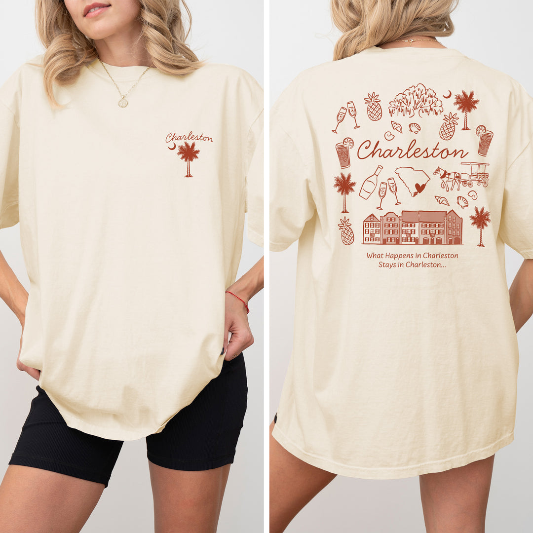 Charleston Bachelorette Doodle, Girls Trip Tee, Two-Sided Design, T-Shirt