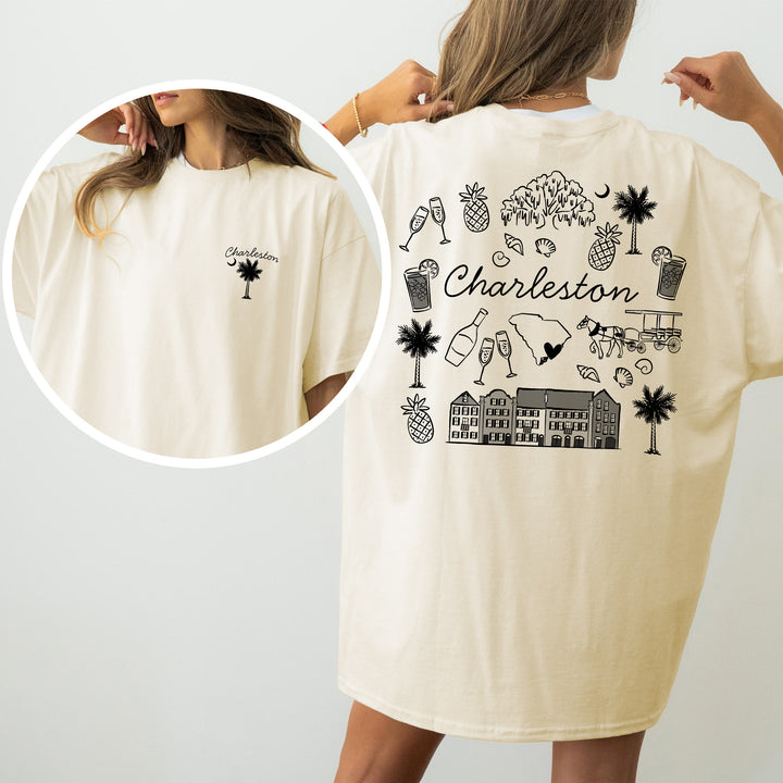 Charleston Bachelorette Doodle, Girls Trip Tee, Two-Sided Design, T-Shirt