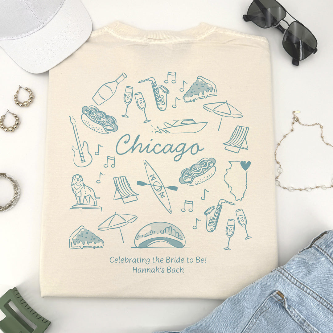 Chicago Bachelorette Doodle, Girls Trip Tee, Two-Sided Design, T-Shirt
