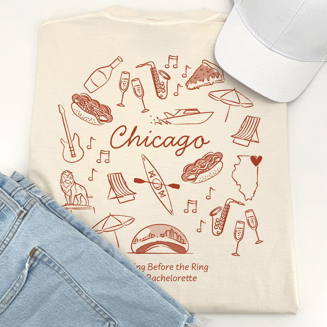 Chicago Bachelorette Doodle, Girls Trip Tee, Two-Sided Design, T-Shirt