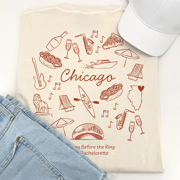 Chicago Bachelorette Doodle, Girls Trip Tee, Two-Sided Design, T-Shirt