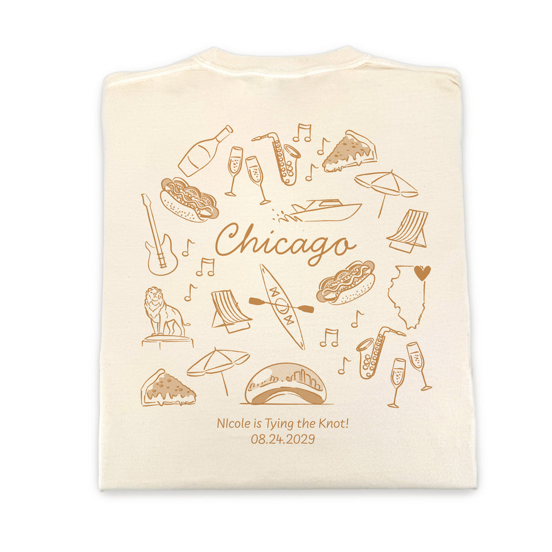 Chicago Bachelorette Doodle, Girls Trip Tee, Two-Sided Design, T-Shirt