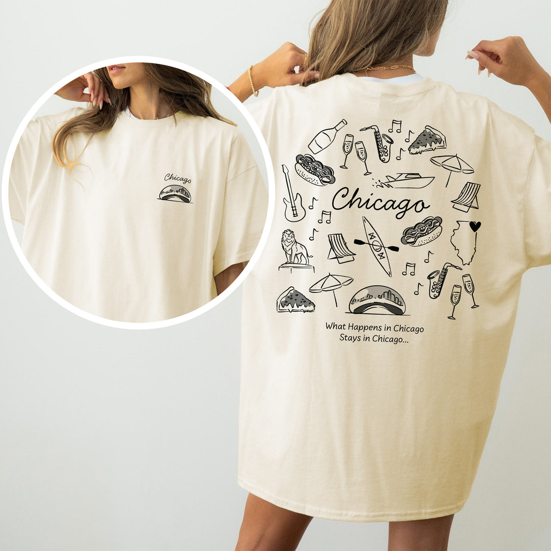 Chicago Bachelorette Doodle, Girls Trip Tee, Two-Sided Design, T-Shirt