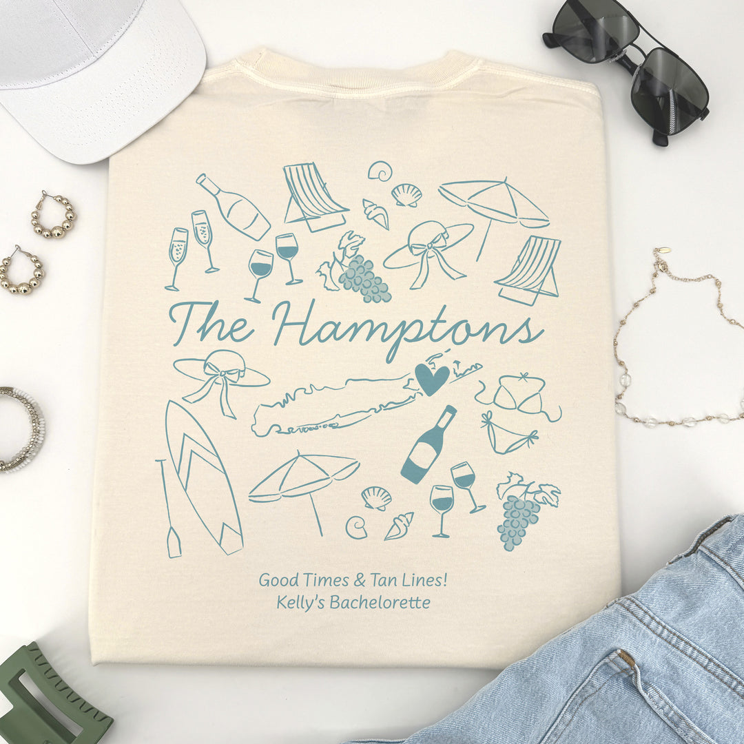 The Hamptons Bachelorette Doodle, Girls Trip Tee, Two-Sided Design, T-Shirt