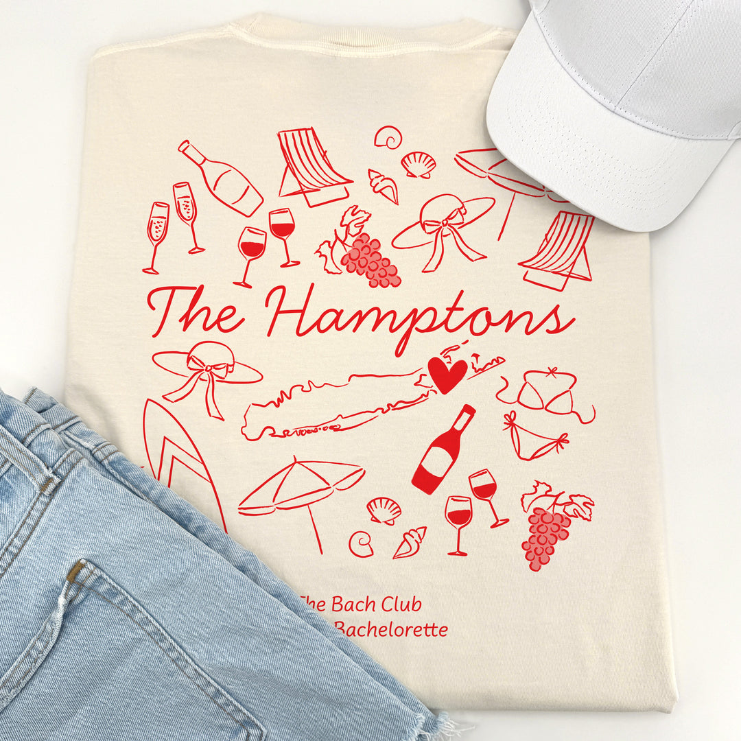 The Hamptons Bachelorette Doodle, Girls Trip Tee, Two-Sided Design, T-Shirt