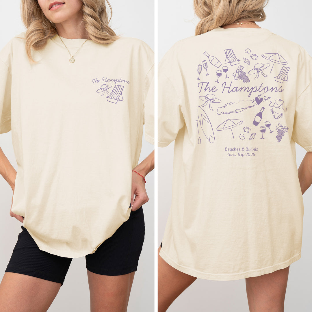 The Hamptons Bachelorette Doodle, Girls Trip Tee, Two-Sided Design, T-Shirt