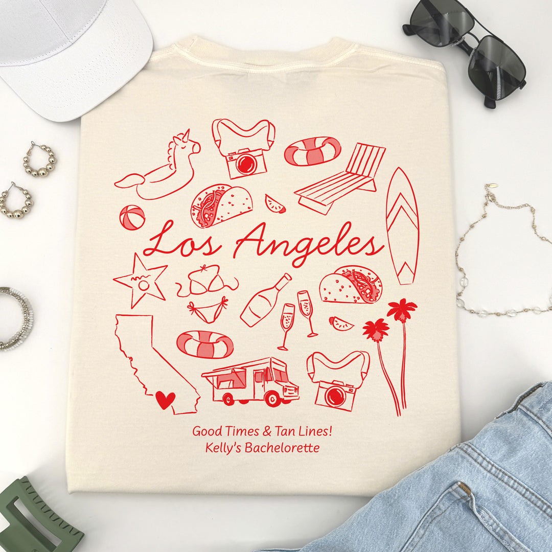 Los Angeles Bachelorette Doodle, Girls Trip Tee, Two-Sided Design, T-Shirt