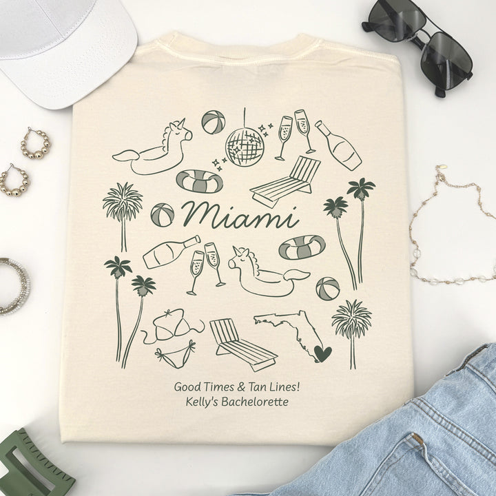 Miami Bachelorette Doodle, Girls Trip Tee, Two-Sided Design, T-Shirt