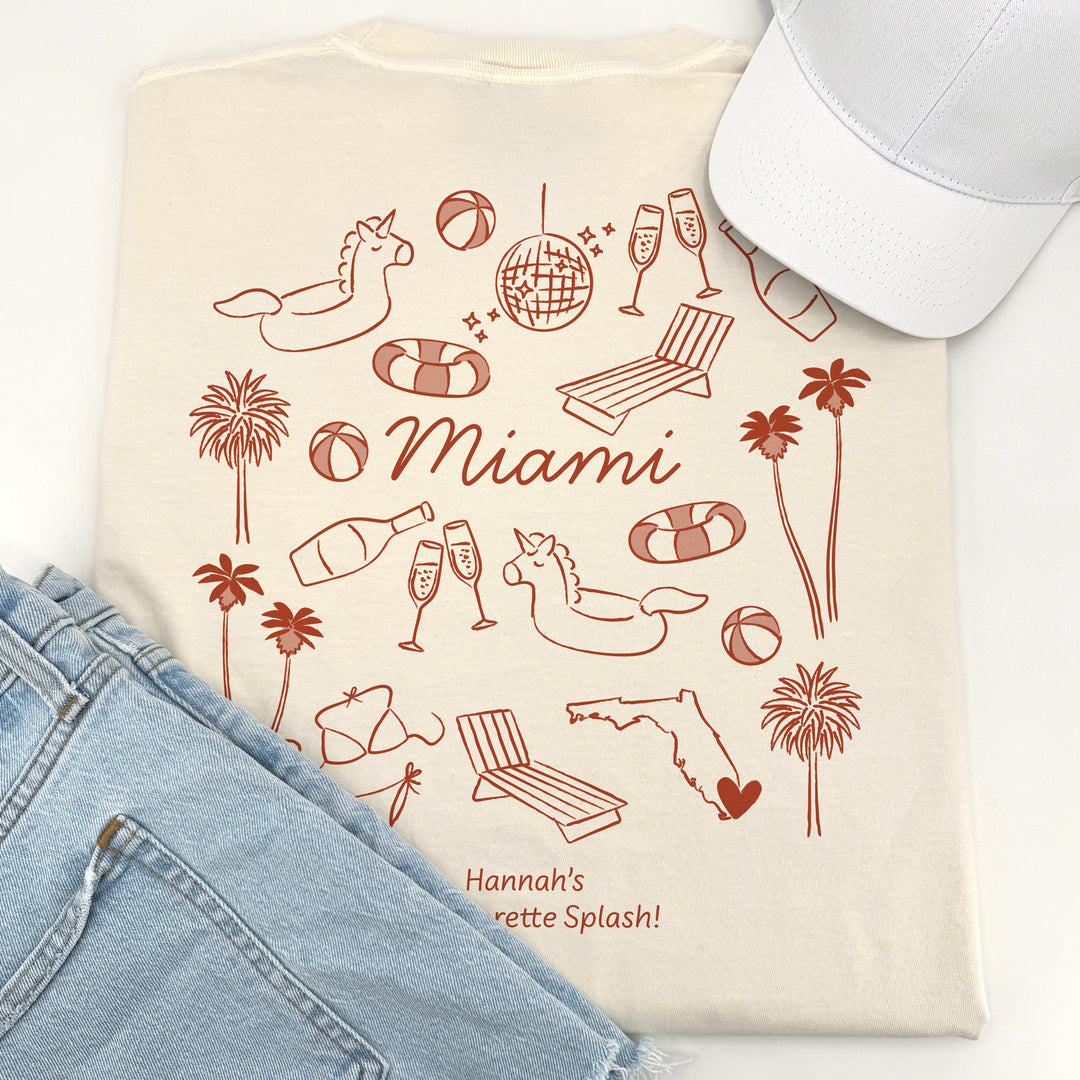 Miami Bachelorette Doodle, Girls Trip Tee, Two-Sided Design, T-Shirt