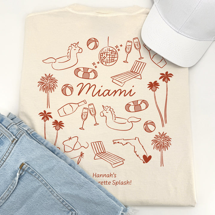 Miami Bachelorette Doodle, Girls Trip Tee, Two-Sided Design, T-Shirt