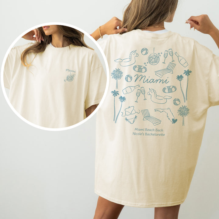 Miami Bachelorette Doodle, Girls Trip Tee, Two-Sided Design, T-Shirt