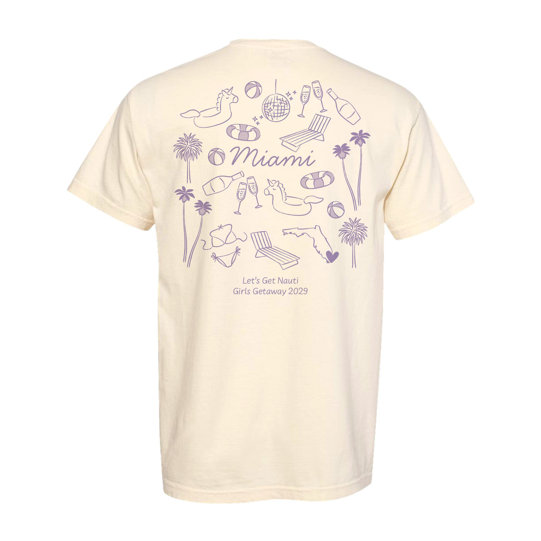 Miami Bachelorette Doodle, Girls Trip Tee, Two-Sided Design, T-Shirt