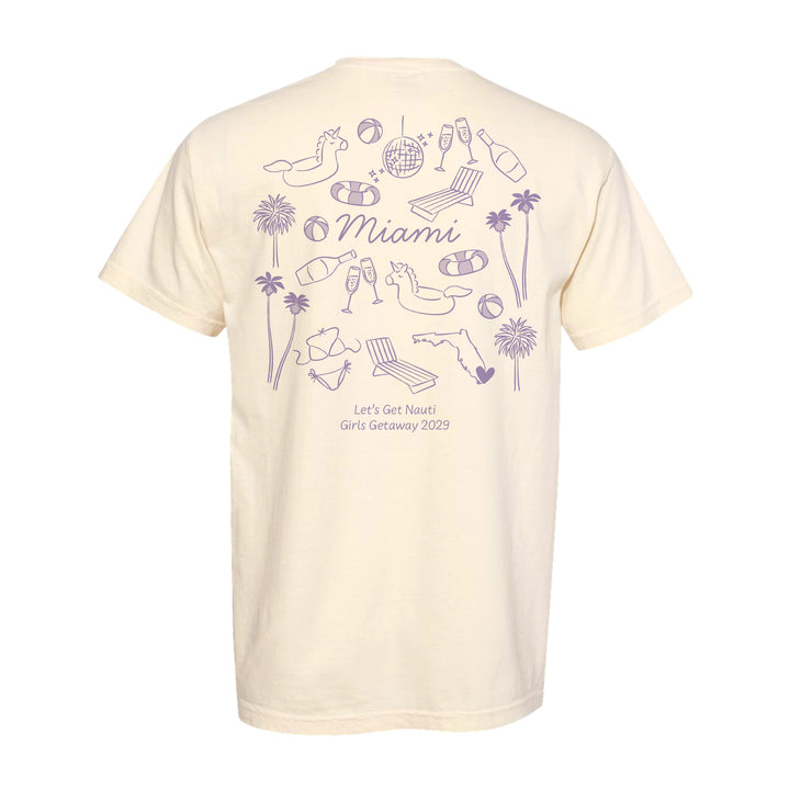 Miami Bachelorette Doodle, Girls Trip Tee, Two-Sided Design, T-Shirt