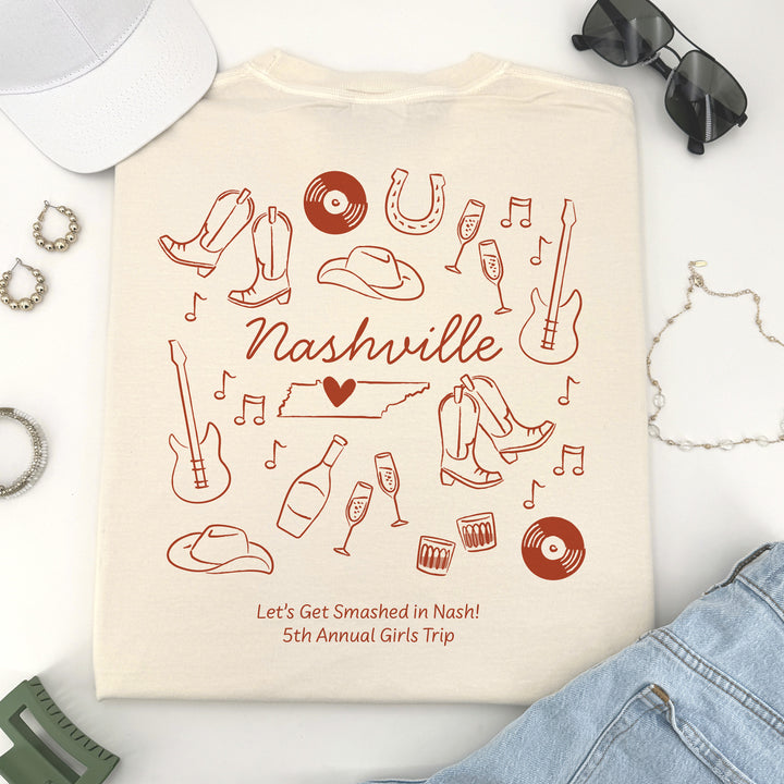 Nashville Bachelorette Doodle, Girls Trip, Two-Sided Design, T-Shirt