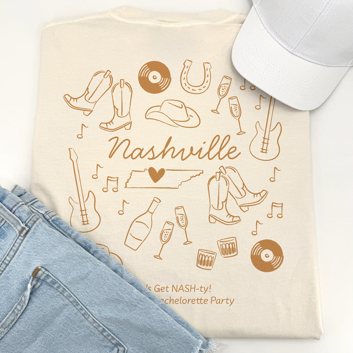 Nashville Bachelorette Doodle, Girls Trip, Two-Sided Design, T-Shirt