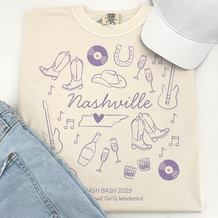 Nashville Bachelorette Doodle, Girls Trip, One-Sided Design on Front, T-Shirt