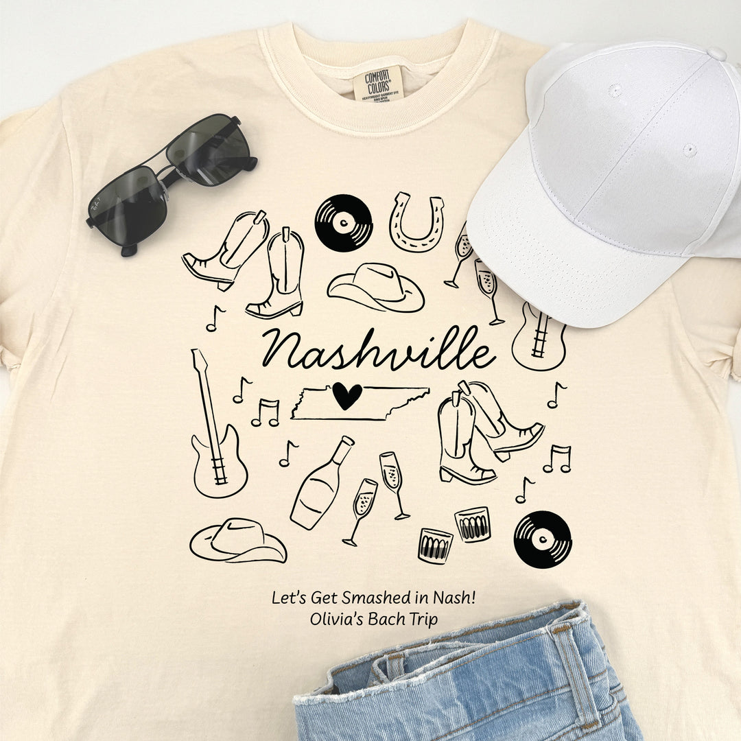 Nashville Bachelorette Doodle, Girls Trip, One-Sided Design on Front, T-Shirt