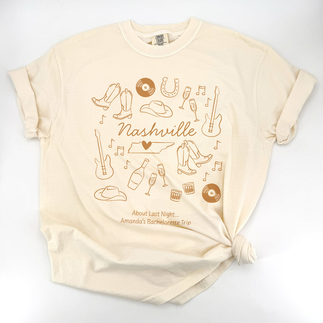 Nashville Bachelorette Doodle, Girls Trip, One-Sided Design on Front, T-Shirt
