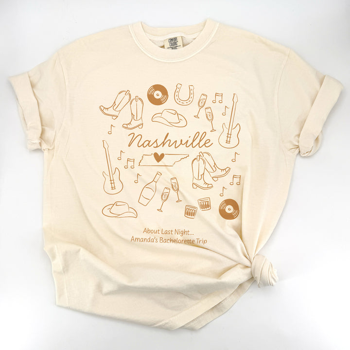 Nashville Bachelorette Doodle, Girls Trip, One-Sided Design on Front, T-Shirt