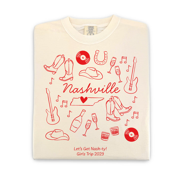 Nashville Bachelorette Doodle, Girls Trip, One-Sided Design on Front, T-Shirt