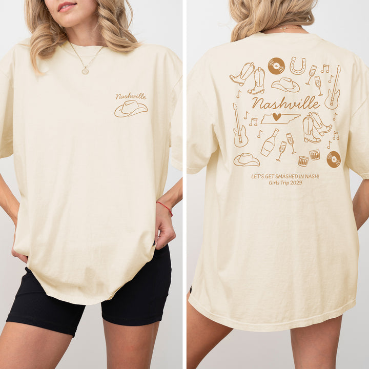 Nashville Bachelorette Doodle, Girls Trip, Two-Sided Design, T-Shirt