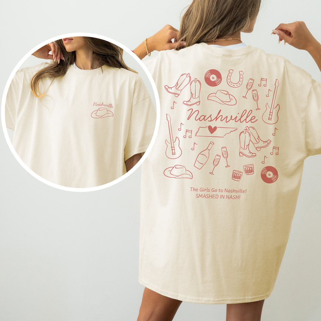 Nashville Bachelorette Doodle, Girls Trip, Two-Sided Design, T-Shirt