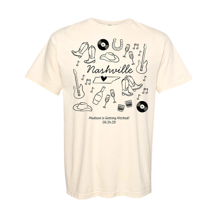 Nashville Bachelorette Doodle, Girls Trip, One-Sided Design on Front, T-Shirt