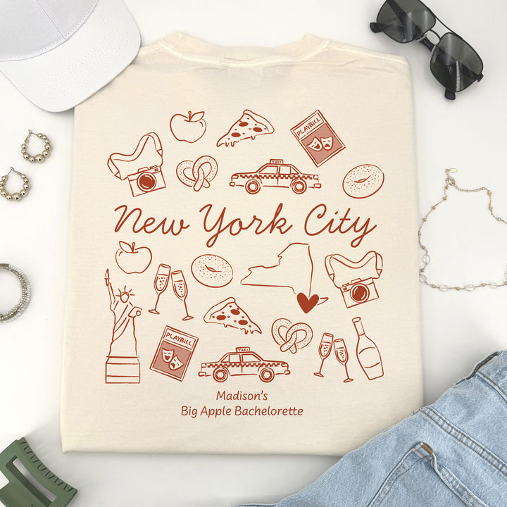 New York City Bachelorette Doodle, Girls Trip Tee, Two-Sided Design, T-Shirt