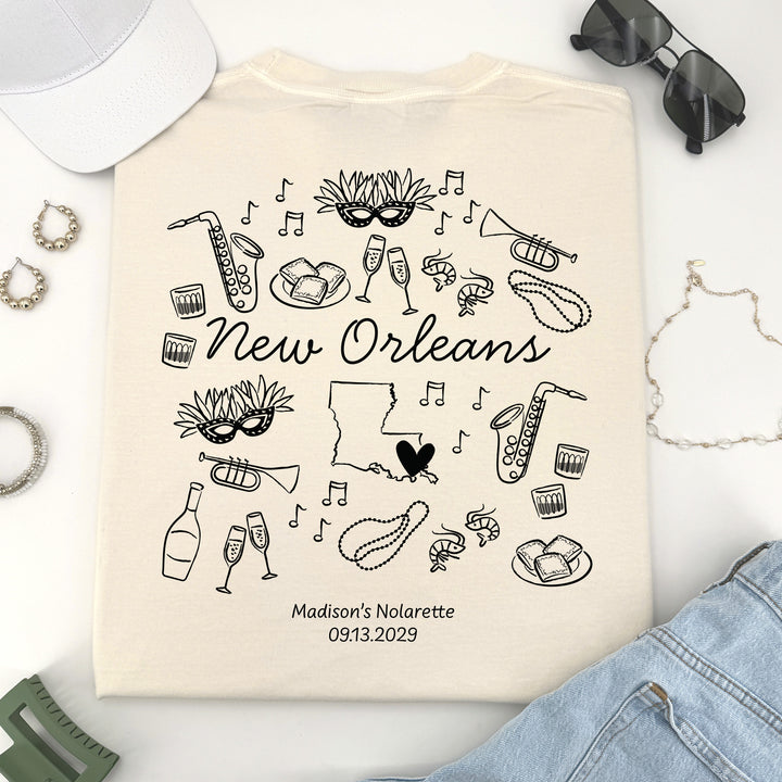 New Orleans Bachelorette Doodle, Girls Trip Tee, Two-Sided Design, T-Shirt