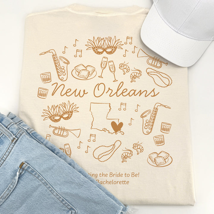 New Orleans Bachelorette Doodle, Girls Trip Tee, Two-Sided Design, T-Shirt