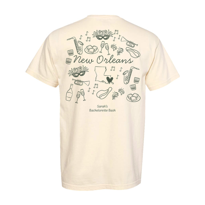 New Orleans Bachelorette Doodle, Girls Trip Tee, Two-Sided Design, T-Shirt