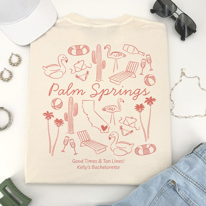 Palm Springs Bachelorette Doodle, Girls Trip Tee, Two-Sided Design, T-Shirt