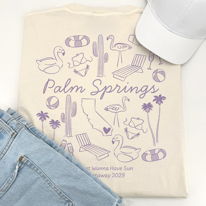 Palm Springs Bachelorette Doodle, Girls Trip Tee, Two-Sided Design, T-Shirt