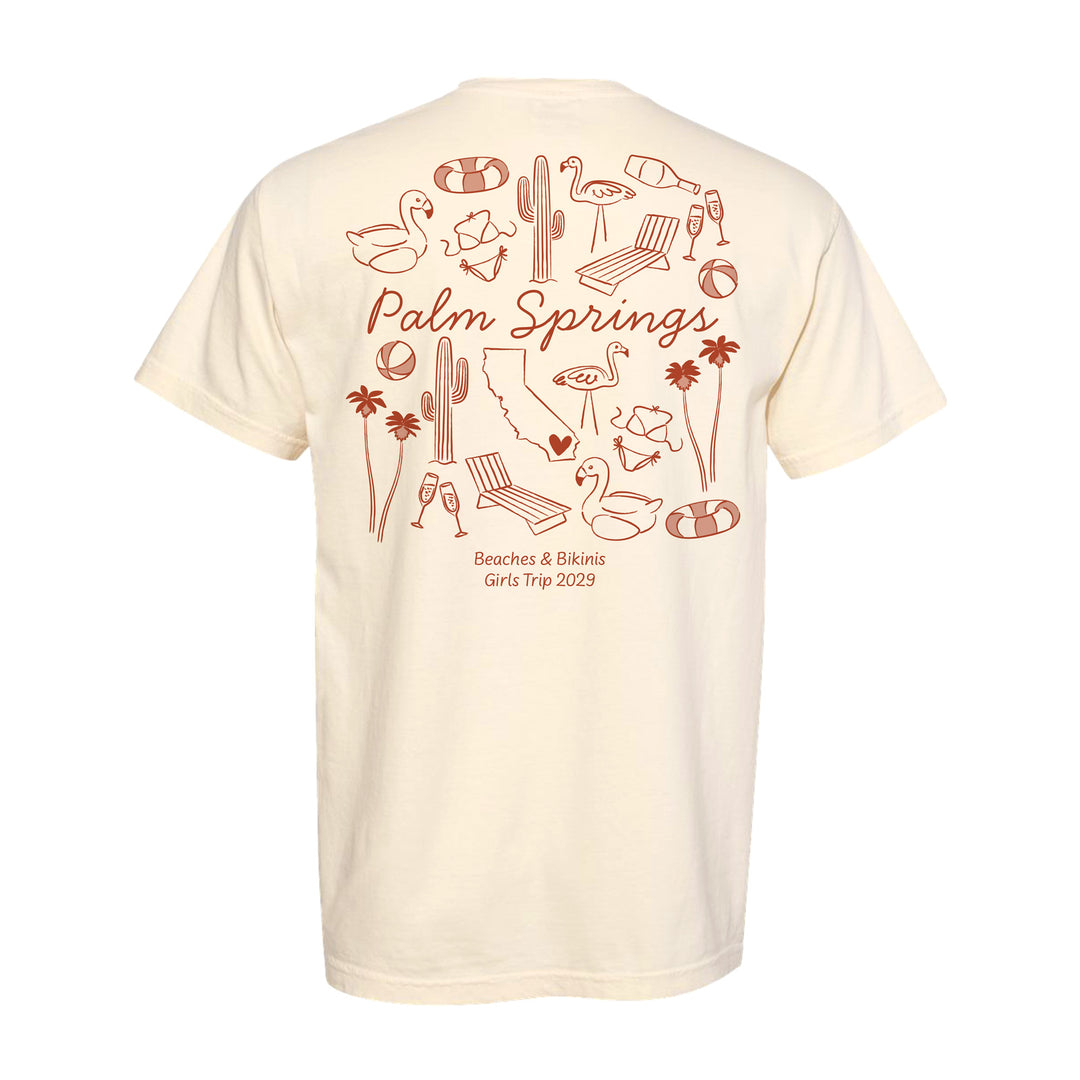 Palm Springs Bachelorette Doodle, Girls Trip Tee, Two-Sided Design, T-Shirt