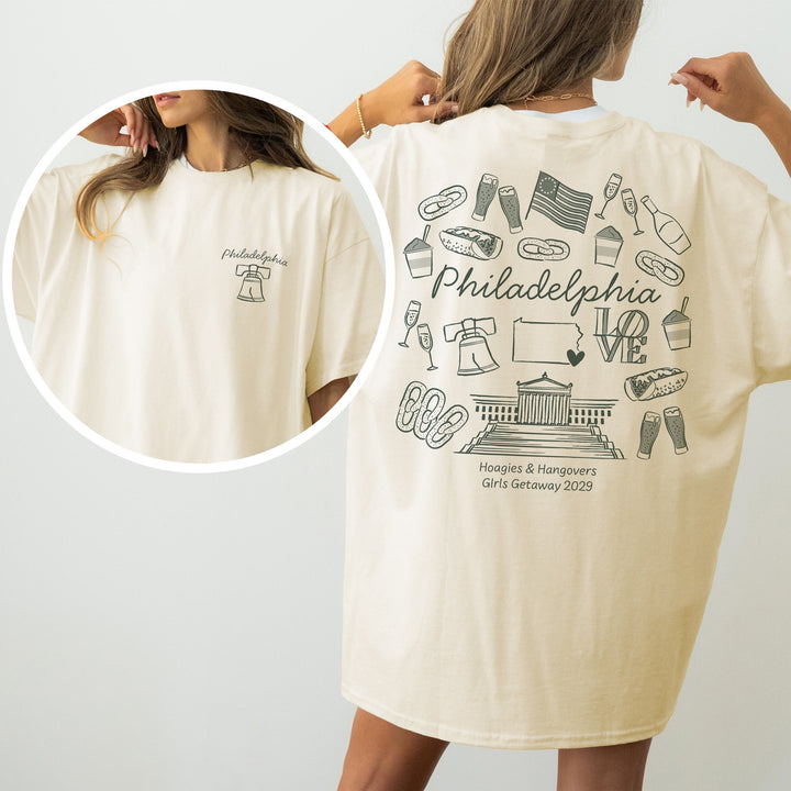 Philadelphia Bachelorette Doodle, Girls Trip Tee, Two-Sided Design, T-Shirt