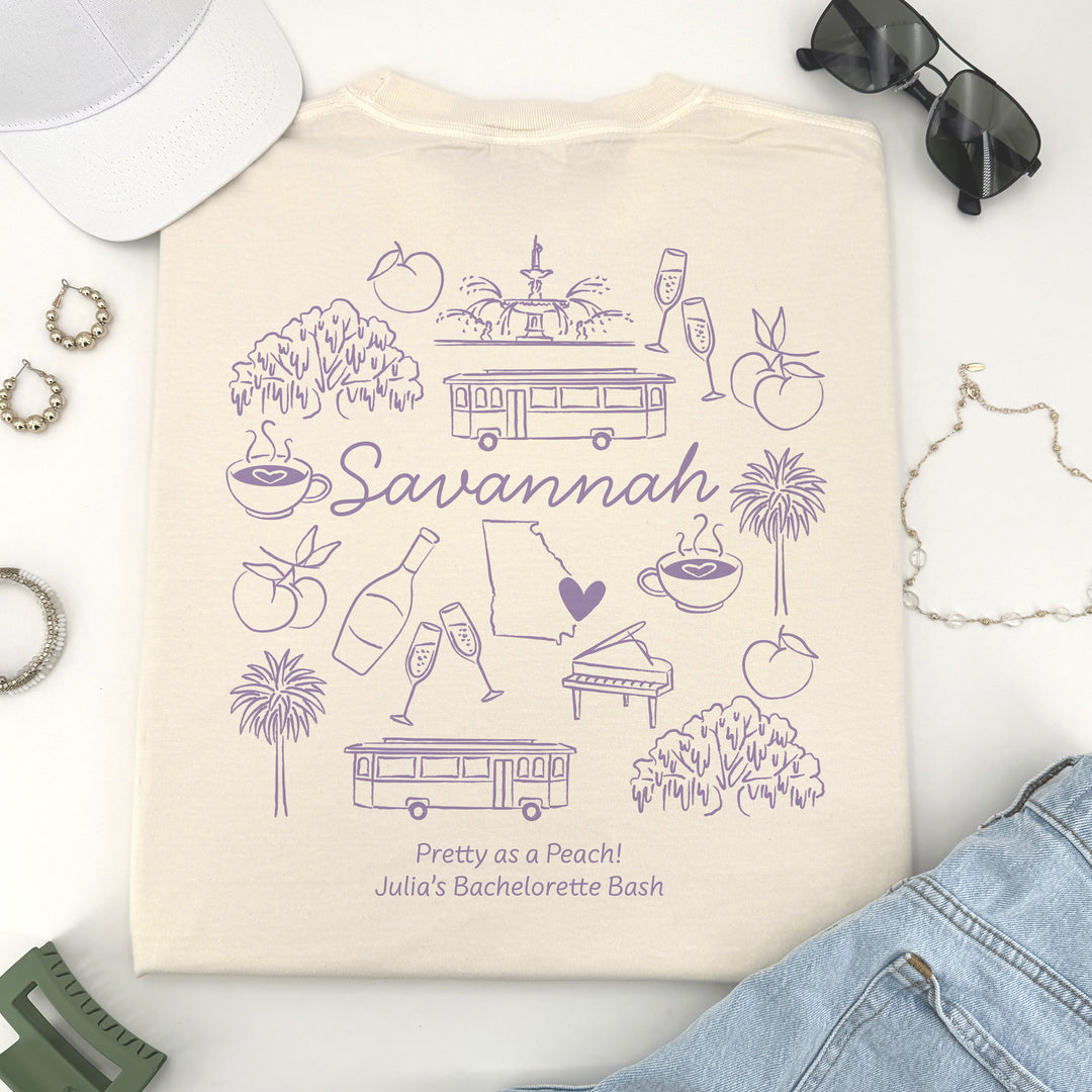 Savannah Bachelorette Doodle, Girls Trip Tee, Two-Sided Design, T-Shirt
