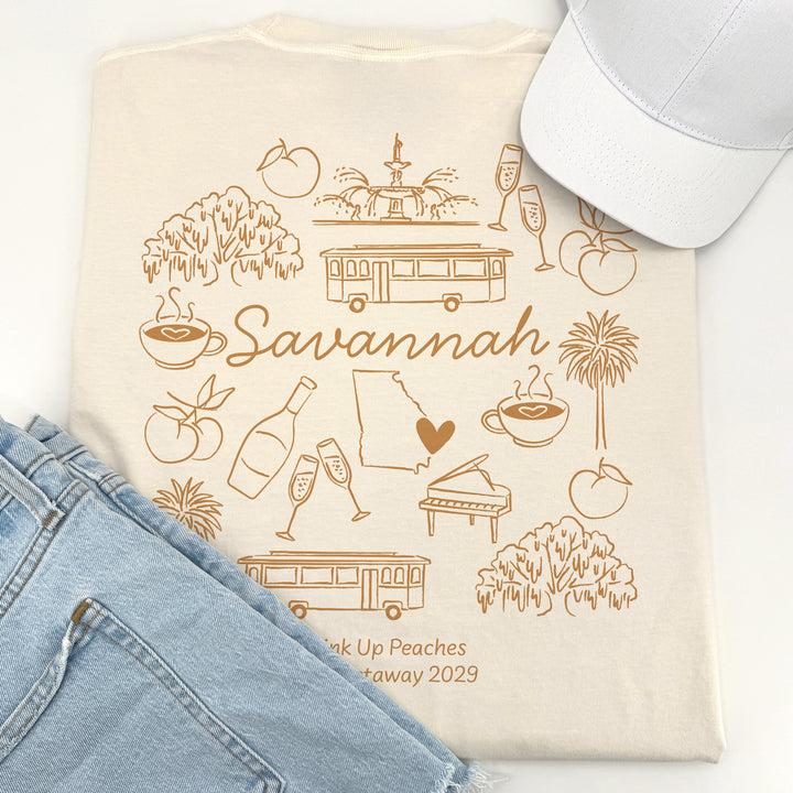 Savannah Bachelorette Doodle, Girls Trip Tee, Two-Sided Design, T-Shirt