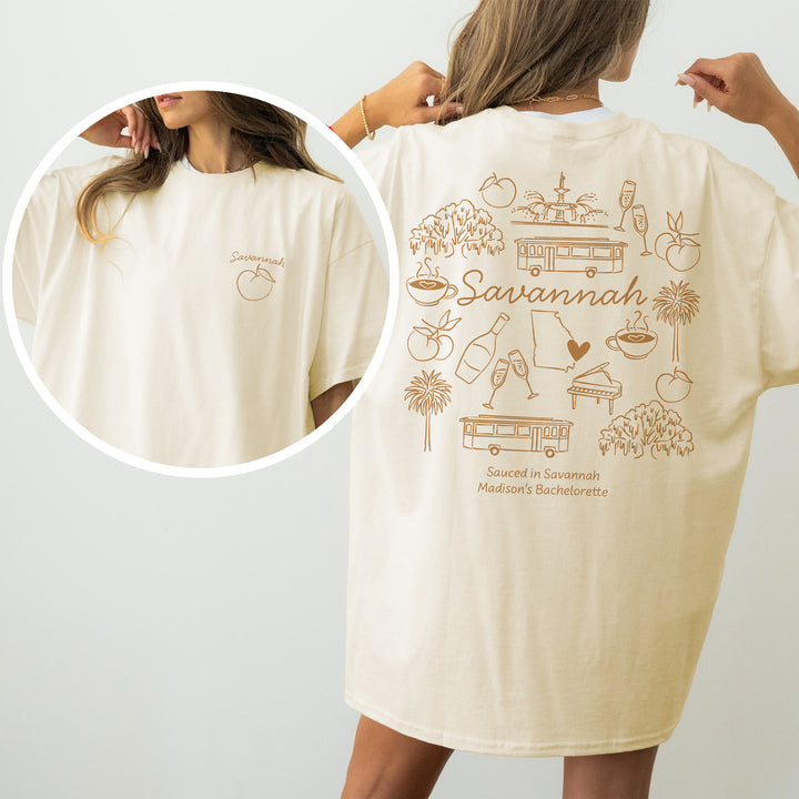 Savannah Bachelorette Doodle, Girls Trip Tee, Two-Sided Design, T-Shirt