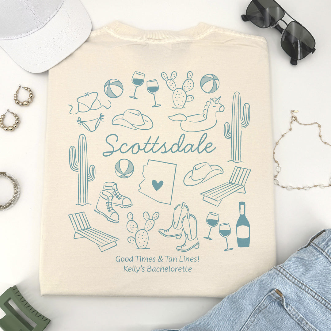 Scottsdale Bachelorette Doodle, Girls Trip Tee, Two-Sided Design, T-Shirt