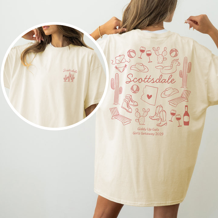 Scottsdale Bachelorette Doodle, Girls Trip Tee, Two-Sided Design, T-Shirt