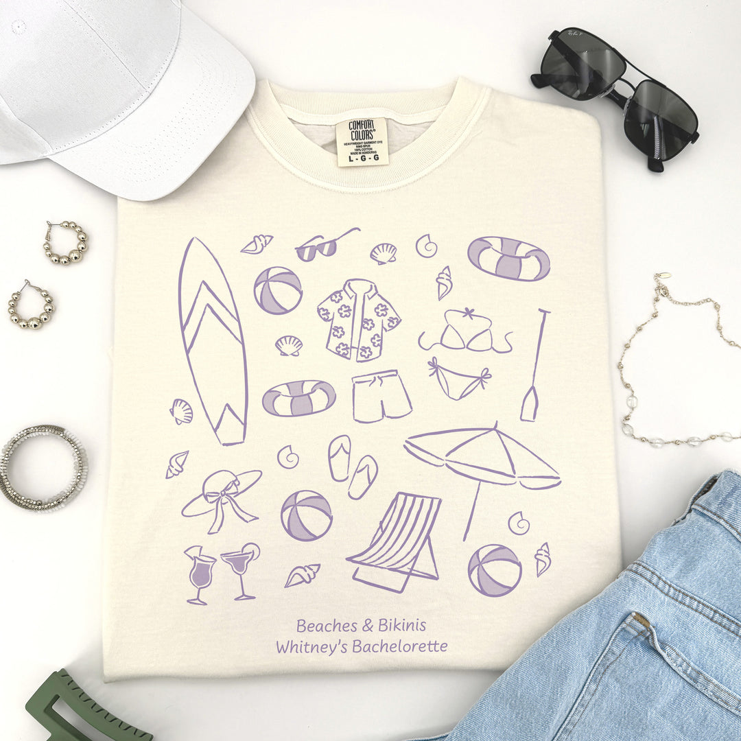 Beach Bachelorette Doodle, Girls Trip, One-Sided Design on Front, T-Shirt
