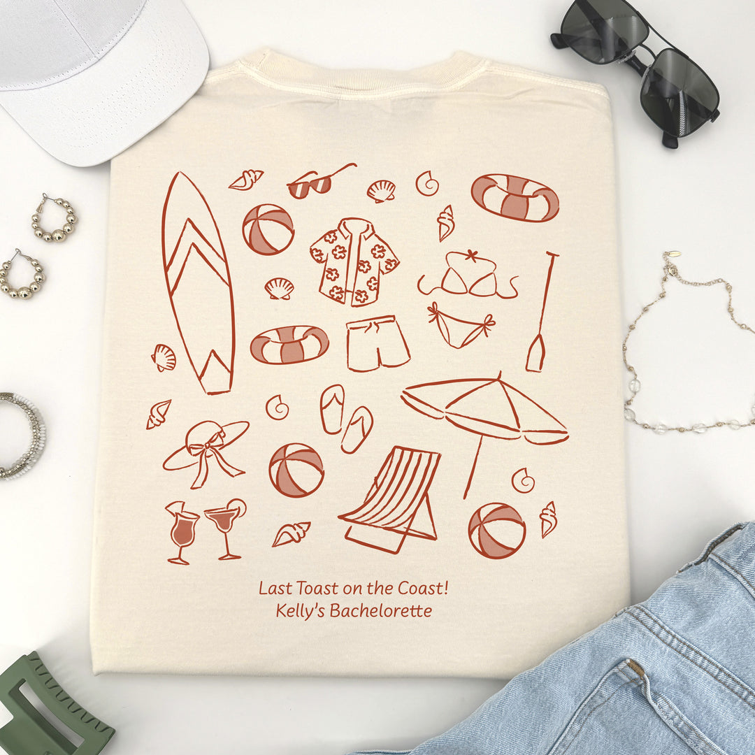 Beach Bachelorette Doodle, Girls Trip, Two-Sided Design, T-Shirt