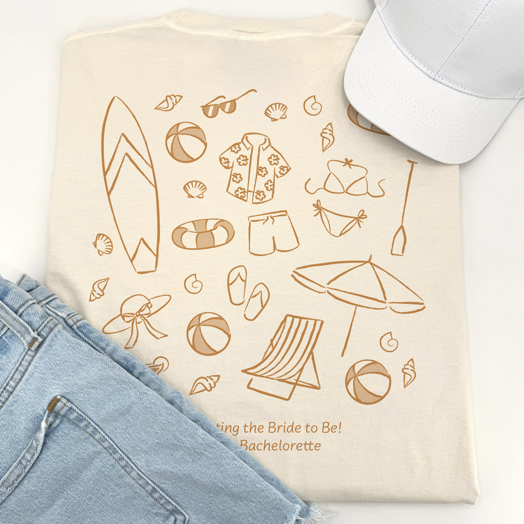 Beach Bachelorette Doodle, Girls Trip, Two-Sided Design, T-Shirt
