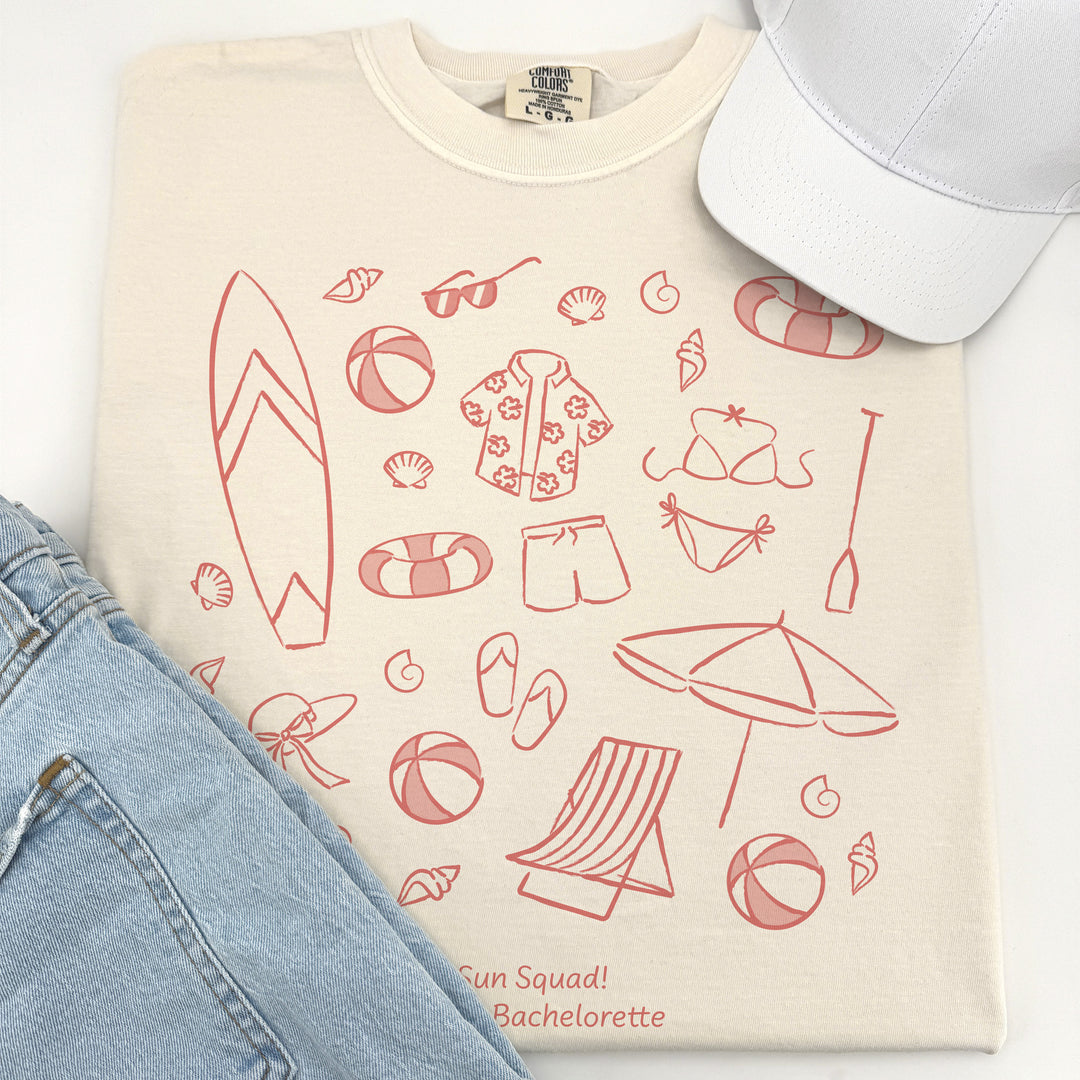 Beach Bachelorette Doodle, Girls Trip, One-Sided Design on Front, T-Shirt